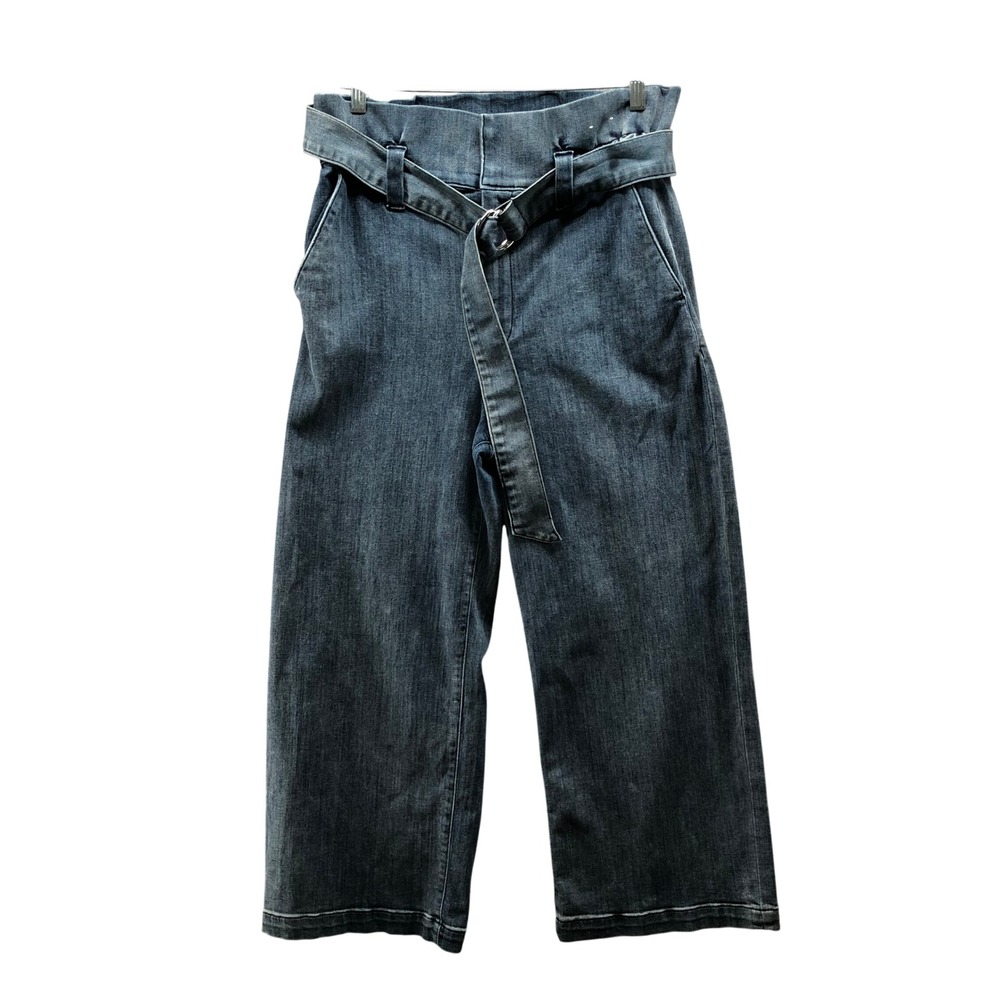 Express Cropped Wide Leg‎ High Rise Jeans Womens 12 Blue Dark Wash Paperbag